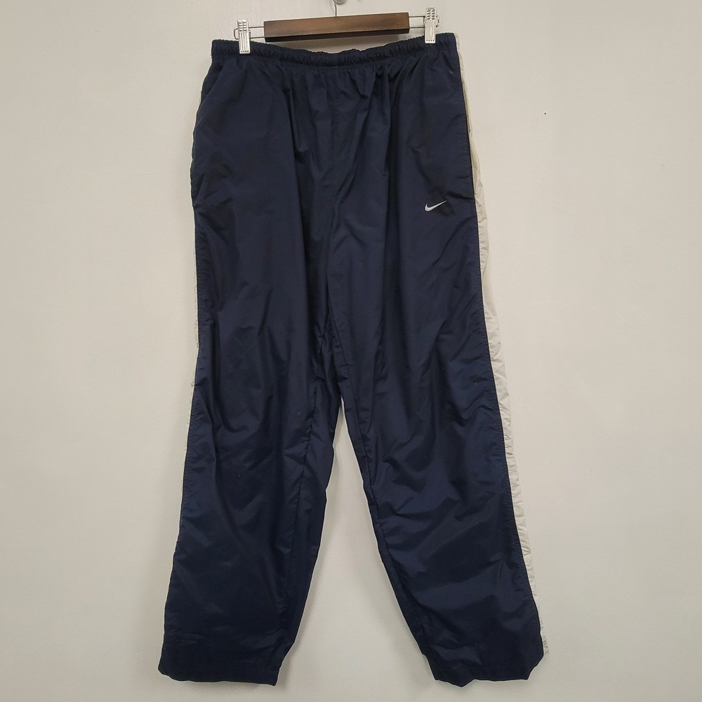 Nike Mens Nylon Y2K Lined Straight Leg Track Pants Size L Blue White Athletic‎